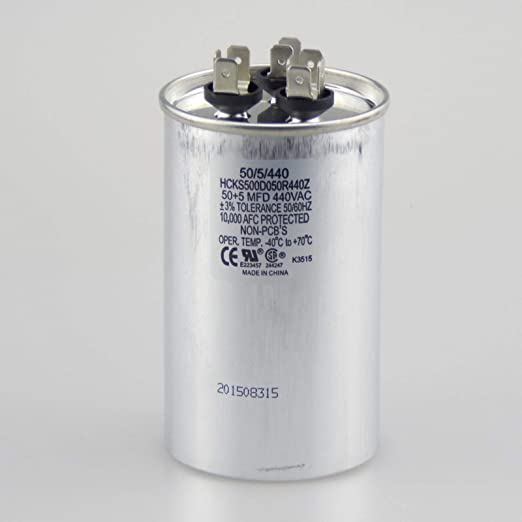 Dual Run Round Capacitor 55 + 5 MFD, Capacitor Micro Farad 370 or 440 Volt for Condenser Straight Cool or Heat Pump air Conditioner 55-5 uf by The HVAC Genius