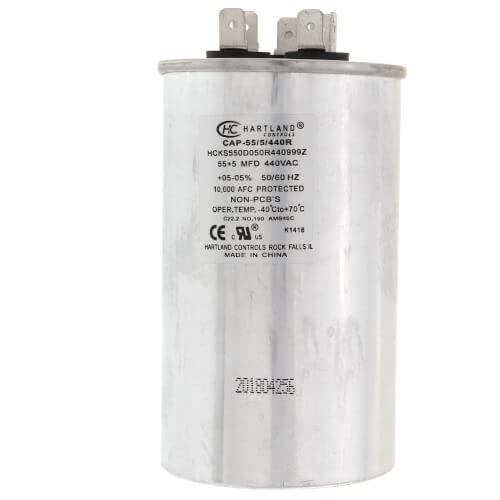 Dual Run Round Capacitor 55 + 5 MFD, Capacitor Micro Farad 370 or 440 Volt for Condenser Straight Cool or Heat Pump air Conditioner 55-5 uf by The HVAC Genius