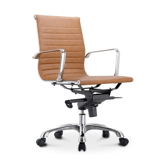 Studio Swivel Office Chair Low Back Tan Vegan Leather