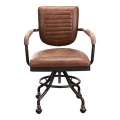 Foster Swivel Desk Chair Con Pana Brown Leather