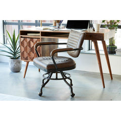 Foster Swivel Desk Chair Con Pana Brown Leather