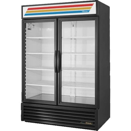 Refrigerated Merchandiser, two-section, True standard look version 01, (8) shelves, (2) double pane thermal insulated glass hinged doors